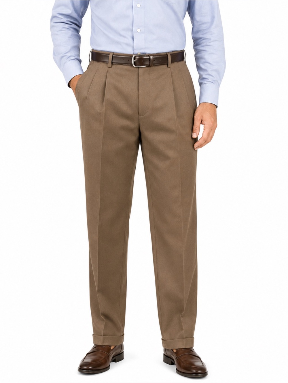 Jos A Bank Traveler Brown Pleated Dress Pants Cuffed Hem 36x32